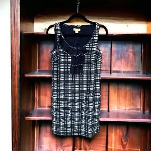 Monsoon Dark Navy Checked Cotton Fully Lined Smart Dress US 4 UK 8